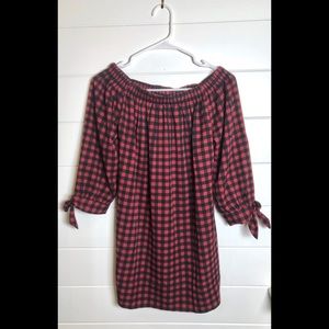 B. Boutique darling checked wide neck blouse